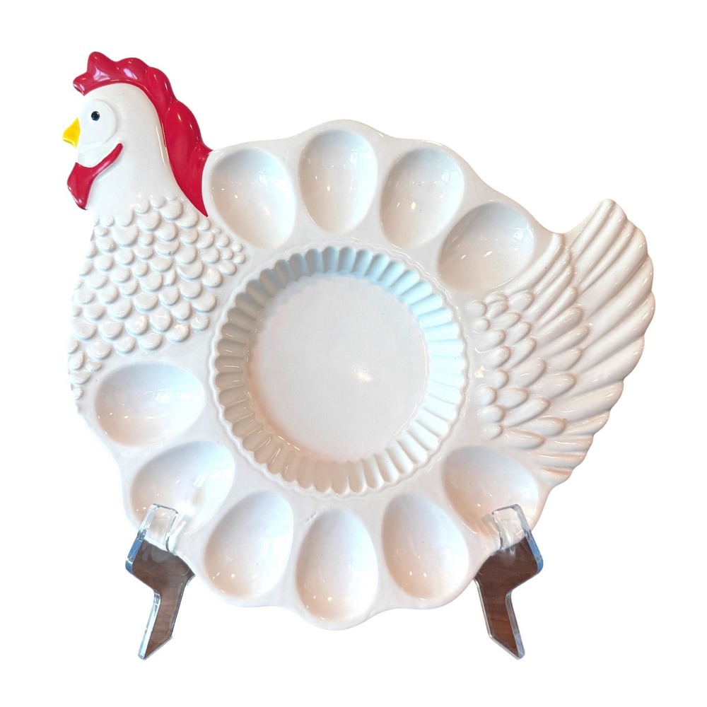 VTG Teleflora Ceramic Chicken Egg Platter Handmade and Painted in Portugal‎